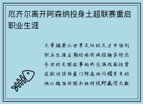 厄齐尔离开阿森纳投身土超联赛重启职业生涯